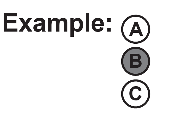 Multiple-choice options A, B and C, with option B coloured in with pencil.