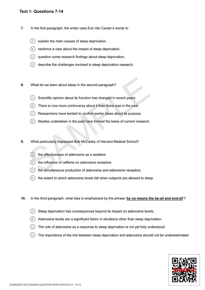 Reading Part C questions